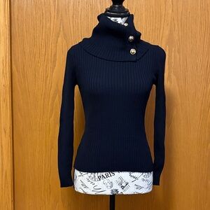 Byblos Navy Turtleneck Sweater with Button Detail